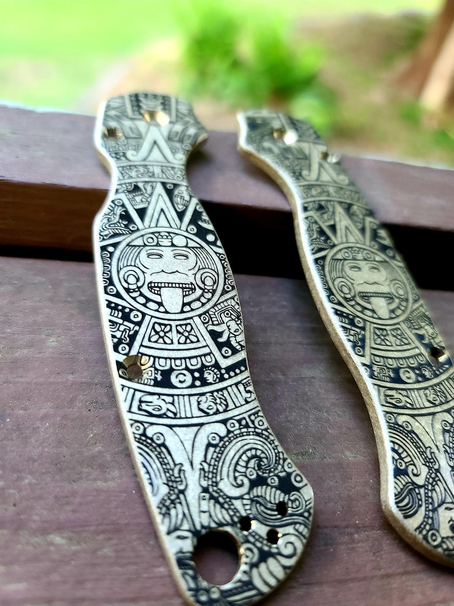 Spyderco PM2 Aztec design Engraved PM2 Brass Knife Scales Etsy