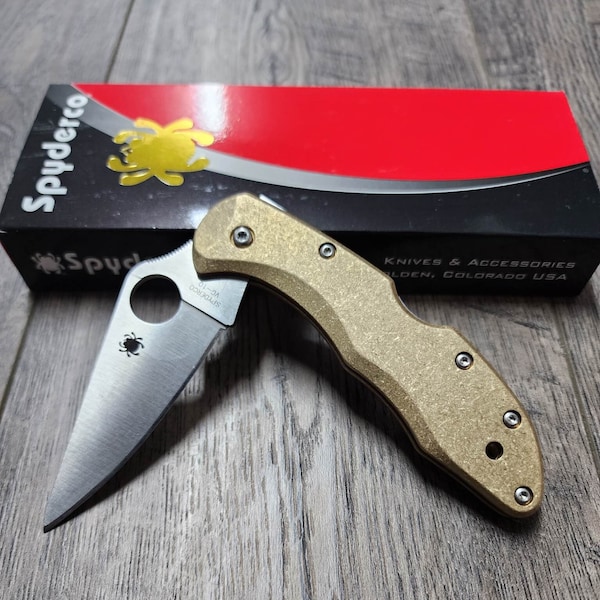 Brass Scales for Spyderco Delica - Flytanium Gear - Optional Knife Install