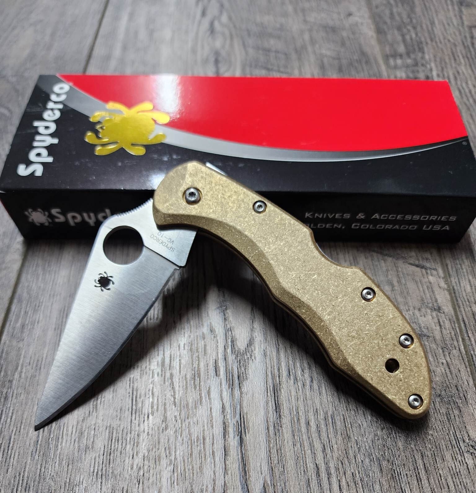 Brass Scales for Spyderco Delica - Flytanium Gear - Optional Knife