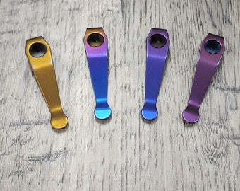 LynchNW Spyderco - Standard - Anodized Titanium - Deep Carry Pocket Clip - Ano Finish - Bronze - Blurple - Fade - Purple - MADE in USA