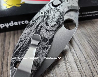Jungle Hunter" - Spyderco Manix 2 - Deep Laser Engraved - Titanium Knife Scales - Flytanium Gear *Knife Install Optional*