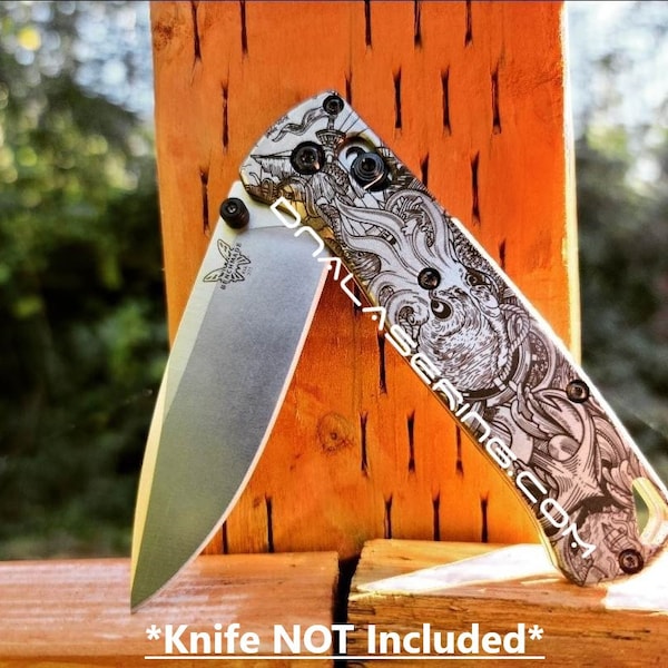 Kraken VS Pirate Ship - Benchmade Bugout - Engraved Titanium Scales - Flytanium Gear *Scales / Knife handles ONLY*