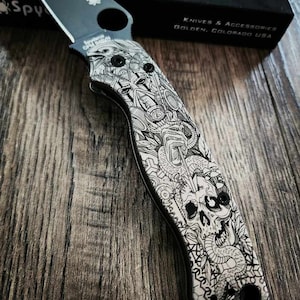 The Undying - Spyderco PM2 - Engraved PM2 Titanium Knife Scales - Paramilitary 2 - Flytanium Gear - Knife & Hardware Optional