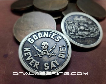 Goonies Doubloon - Deep Laser Engraved Brass Coin - Polished and Aged Finish