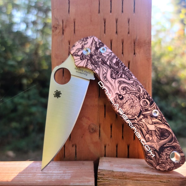 Spyderco PM2 Copper - Kraken VS Pirate Ship -  Fiber Laser Deep Engraved - Copper Knife Scales - EDC Gear - Knife & Hardware Optional