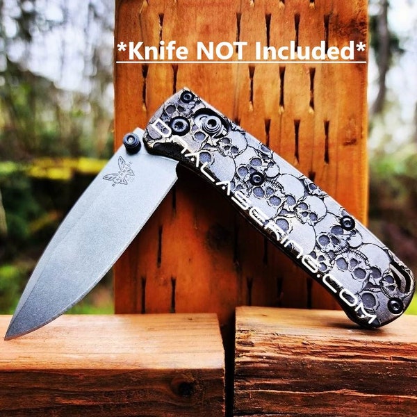 Skulls - Aged Finish - MINI Benchmade Bugout Brass - Relief Engraved Brass Scales - Flytanium Gear *Scales/Handles Only* Optional Coin
