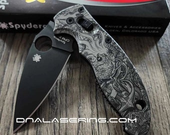 Kraken VS Pirate Ship - Spyderco Manix 2 - Deep Laser Engraved - Titanium Knife Scales - Flytanium Gear *Knife Install Optional*