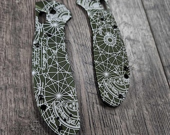 ¡¡Benchmade Griptilian con mapa de Los Goonies grabado con láser!! - Cachas de aluminio 7075 anodizado verde oliva - Griptilian de tamaño completo - Con herrajes -