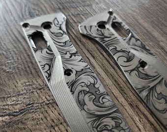 Crossfade Engraved Scroll design Titanium Scales for Benchmade Bugout - Flytanium