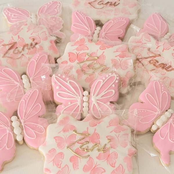 Butterfly Cookies, Pink and White Butterfly Cookies, Babyshower Cookies