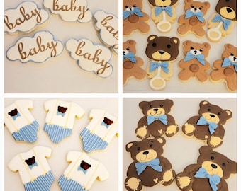 Bear Theme.  Bear Cookies.  We Can Bearly Wait. Teddy Bear Cookies. Teddy Bear Babyshower.