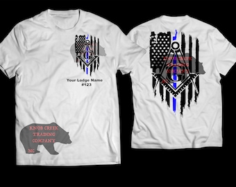 Thin Blue Line Masonic Flag Shirt - Front & Back