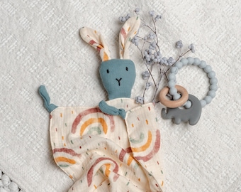 Baby Lovey, Baby Shower Gift, Baby Security Blanket, Bunny Lovey, Baby Blanket, Animal Security Blanket, Newborn Baby Gift, Muslin Lovey