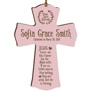 PINK Personalized Baptism Gift | Baptism Cross | Jesus Loves Me | Baptism Gift for Boy | Baptism Gift for Girl | Baby Baptism Gift