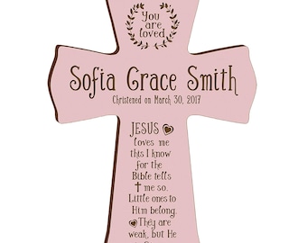 PINK Personalized Baptism Gift | Baptism Cross | Jesus Loves Me | Baptism Gift for Boy | Baptism Gift for Girl | Baby Baptism Gift