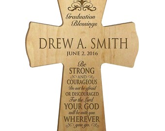MAPLE Personalized Graduation Gift | Gift for Graduate | Graduation Present | Be Strong and Courageous | Joshua 1:9 | 4.5" x 6" Cross