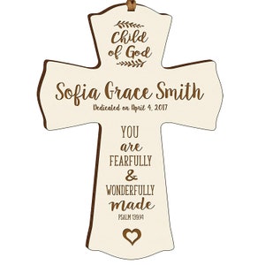 IVORY Personalized Baptism Cross Gift First Communion Gift Christening Gift Dedication Gift Decoration You are Fearfully & Wonderfully Made