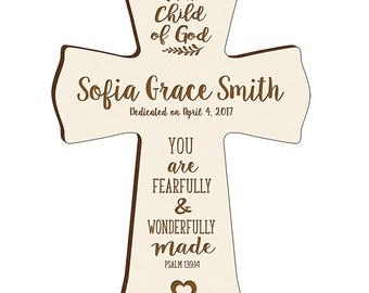 IVORY Personalized Baptism Cross Gift First Communion Gift Christening Gift Dedication Gift Decoration You are Fearfully & Wonderfully Made