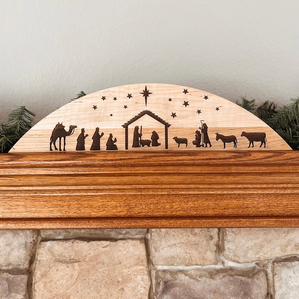 Engraved Wooden Nativity Scene | Unique Nativity Scene | Christmas Nativity | Christmas Gift | Christian Christmas Nativity | Half Circle