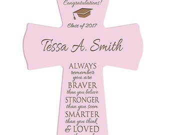 PINK Personalized Graduation Gift | Gift for Graduate | Graduation Present | Always Remember You are Braver Than You Believe |4.5"x6" Cross