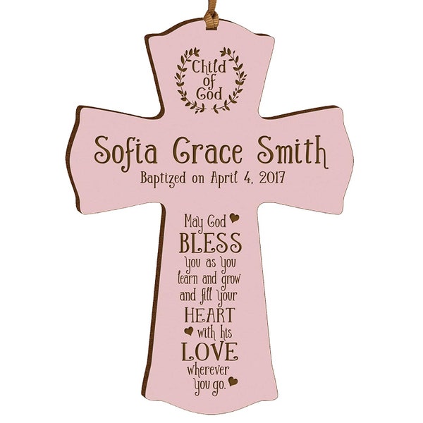 PINK Personalized Baptism Gift | Baptism Cross | 1st Communion Gift | Dedication Gift | Christening Gift | Confirmation Gift | Religious