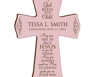 PINK Personalized Baptism Gift | Baptism Cross | 1st Communion Gift | Dedication Gift | Christening Gift | Confirmation Gift | Religious