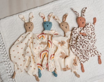 Baby Lovey, Baby Shower Gift, Baby Security Blanket, Bunny Lovey, Baby Blanket, Animal Security Blanket, Newborn Baby Gift, Muslin Lovey