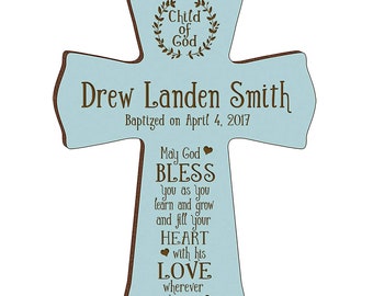BLUE Personalized Baptism Gift | Baptism Cross | 1st Communion Gift | Dedication Gift | Christening Gift | Confirmation Gift | Religious