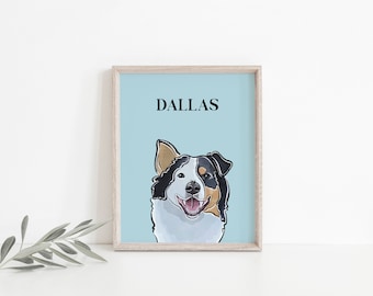 Watercolor Pet Portrait | Pet Wall Art | Custom Pet Portrait | Birthday Gift | Dog Mom | DIGITAL DOWNLOAD | Cartoon Pet Portrait | Printable