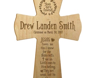 MAPLE Personalized Baptism Gift | Baptism Cross | Jesus Loves Me | Baptism Gift for Boy | Baptism Gift for Girl | Baby Baptism Gift