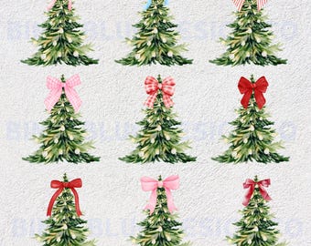 Coquette Rosett Julgran Png, Jul Png Bundle, Akvarell Jul, Rosa Jul, Coquette Glitter Rosett, God Jul, Bundle 9