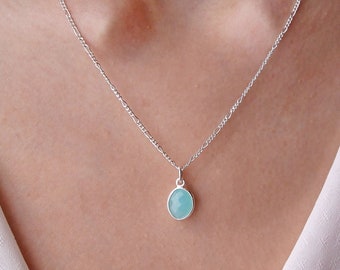 Aqua chalcedony necklace, aquamarine chalcedony pendant, gemstone necklace, sterling silver necklace, blue chalcedony jewelry