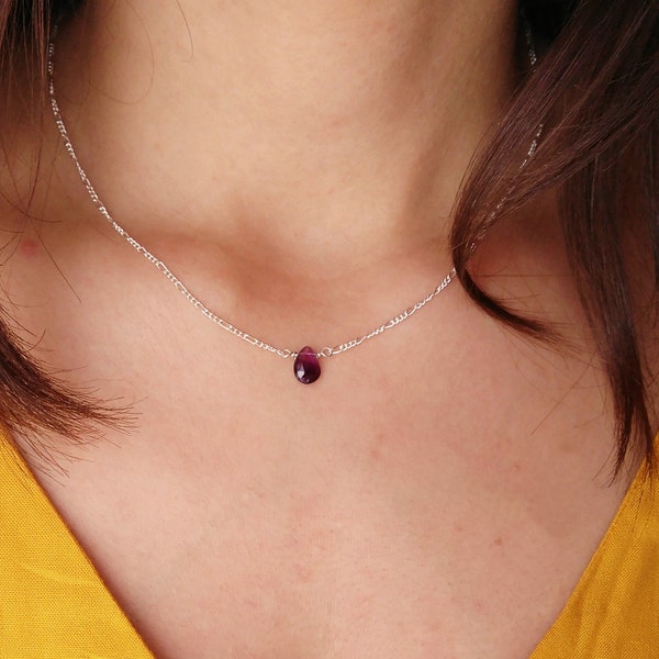 Amethyst and sterling silver necklace, amethyst drop necklace, minimal amethyst necklace, sterling silver choker, delicate amethyst pendant