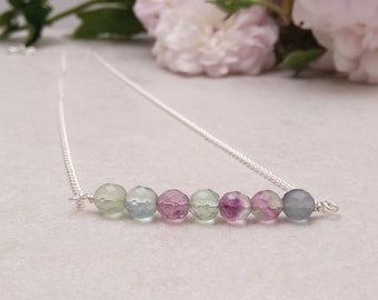 Fluorite necklace, sterling silver necklace, rainbow fluorite necklace, gemstone necklace, fluorite jewelry, minimalist necklace