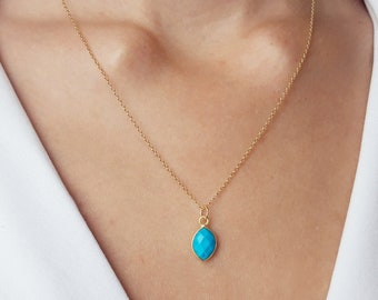 Turquoise and gold necklace, turquoise pendant, dainty gemstone necklace, turquoise jewelry, december birthstone jewelry