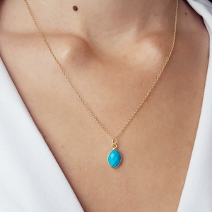 Turquoise and gold necklace, turquoise pendant, dainty gemstone necklace, turquoise jewelry, december birthstone jewelry image 1