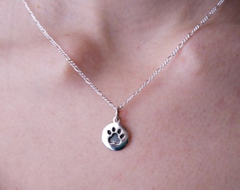Dog paw necklace, pet paw print pendant, sterling silver necklace, paw charm, pet memorial gift, dog lover gift, Animal Lover Gift,