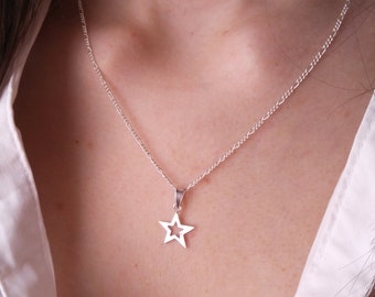 Star necklace, sterling silver necklace, star pendant, star choker, celestial necklace, star jewelry, delicate necklace