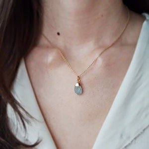 Raw Aquamarine necklace, aquamarine and gold necklace, aquamarine jewelry, raw stone necklace, March birthstone necklace, gold necklace