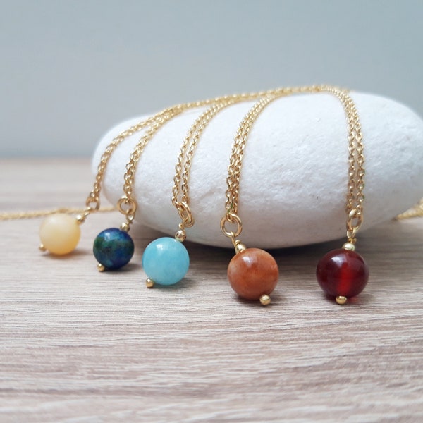 Collar minimalista de piedra sol, colgante bola de aguamarina, joyeria de las piedras preciosas, colgante de carneola y oro