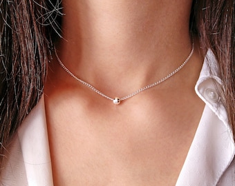 Enkele parel ketting, Sterling zilveren ketting, delicate Sterling zilveren choker, zilveren kralen ketting, minimalistische zilveren sieraden