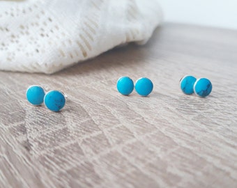 Turquoise and sterling silver earrings, gemstone stud earrings, turquoise jewelry, everyday boho earrings, tiny round studs, Tiny turquoise