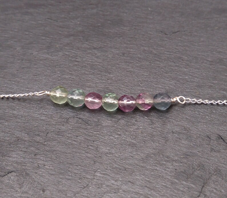 sterling silver necklace rainbow fluorite necklace fluorite jewelry gemstone necklace Fluorite necklace minimalist necklace