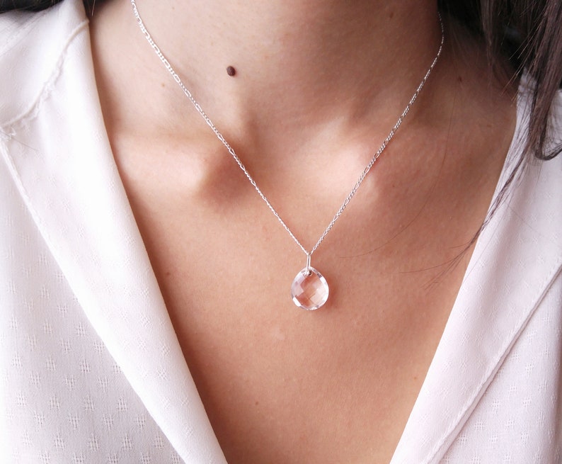Rock crystal drop necklace quartz drop pendant sterling Etsy