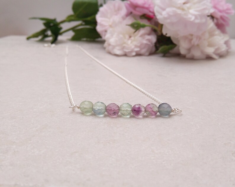 sterling silver necklace rainbow fluorite necklace fluorite jewelry gemstone necklace Fluorite necklace minimalist necklace
