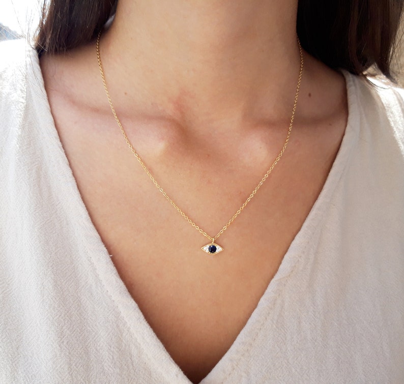 Tiny Evil Eye Necklace Turkish Eye Charm Necklace Eye Etsy