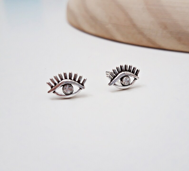 minimalist silver stud for womens Tiny stud eye earrings Sterling silver eye earrings evil eye jewelry with zirconia