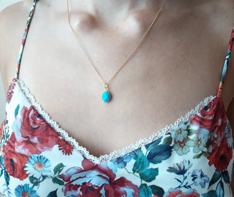 Turquoise and gold necklace, turquoise pendant, dainty gemstone necklace, turquoise jewelry, december birthstone jewelry image 4