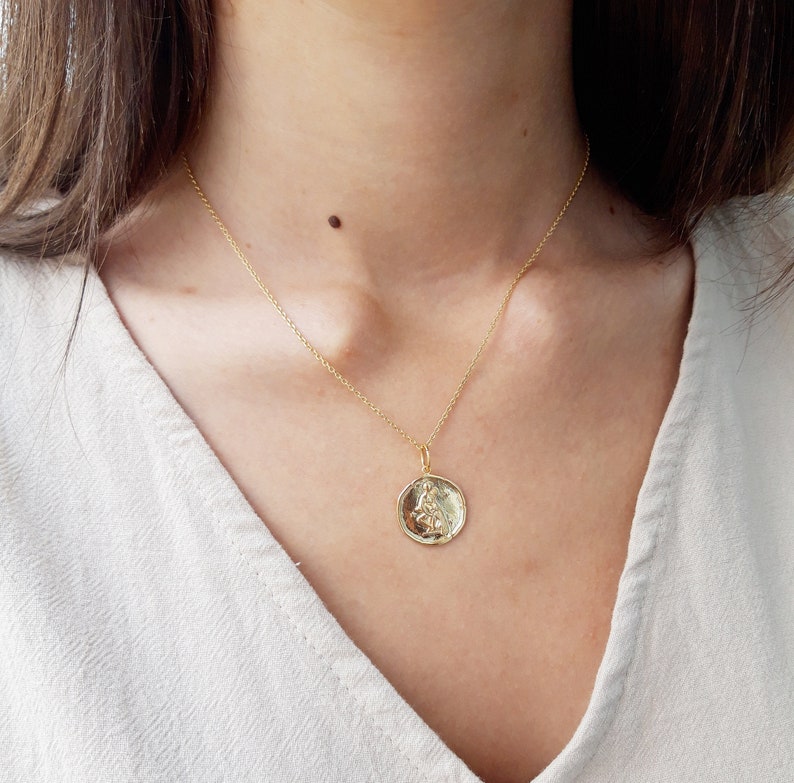 Zodiac Sign Gold Necklace Zodiac Sign Coin Pendant Dainty Etsy