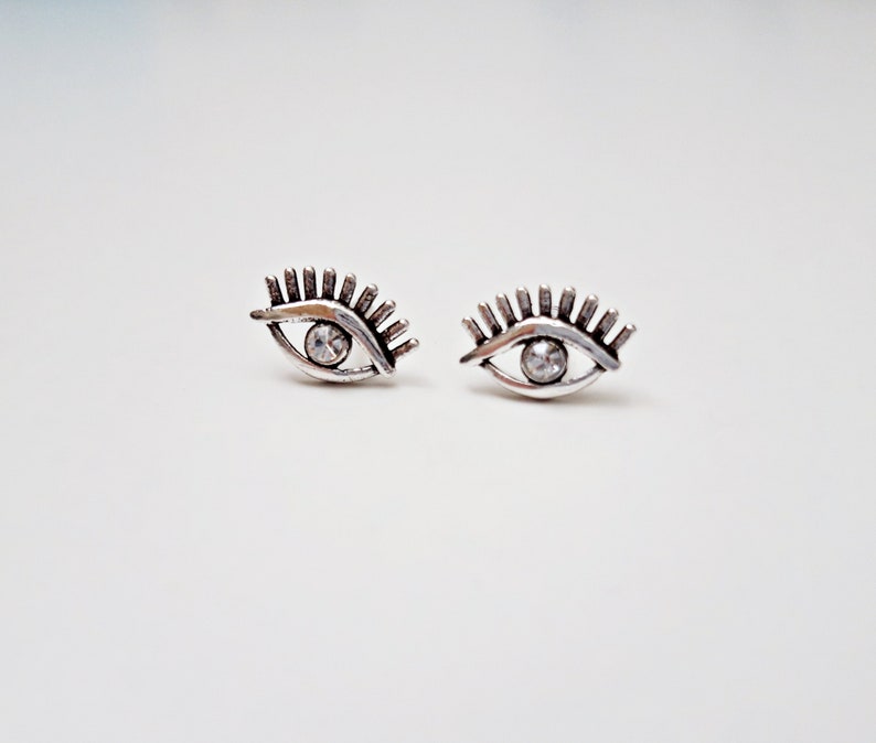 minimalist silver stud for womens Tiny stud eye earrings Sterling silver eye earrings evil eye jewelry with zirconia